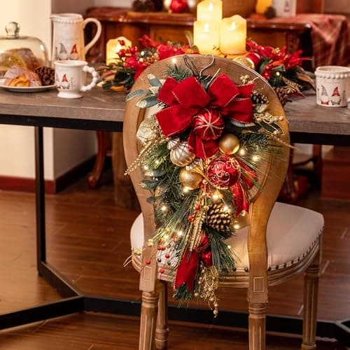 Valery Madelyn 24" Red Gold LED Outdoor Swag for Home Decor
