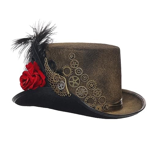 COSDREAMER Unisex Steampunk Gothic Punk Magician Hat with Feather