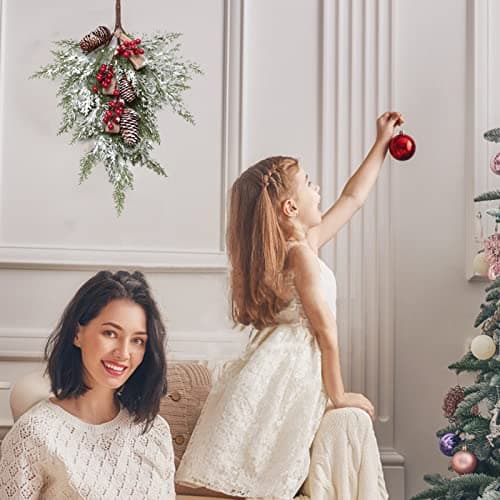 2 Pack Teardrop Christmas Swags with Red Berries for Home Decor