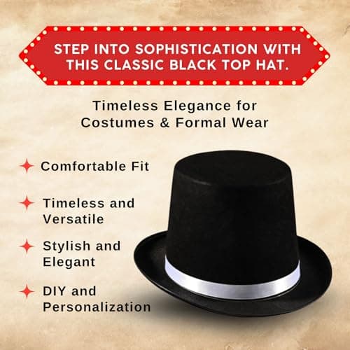 Black Top Hat for Kids & Adults – Formal Tuxedo Accessory – Dress Up America