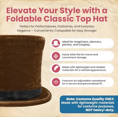 Nicky Bigs Magician Collapsible Top Hat - Dancers Brown Folding Hat