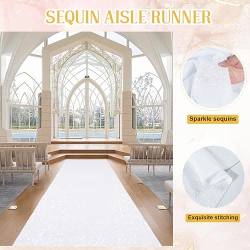 Sparkly White Sequin Wedding Aisle Runner - 2FTx15FT
