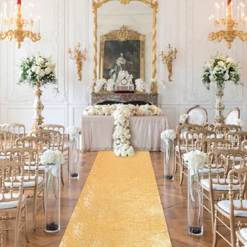 Gold Sequin Aisle Runner for Christmas Wedding Ceremony Indoor Parties