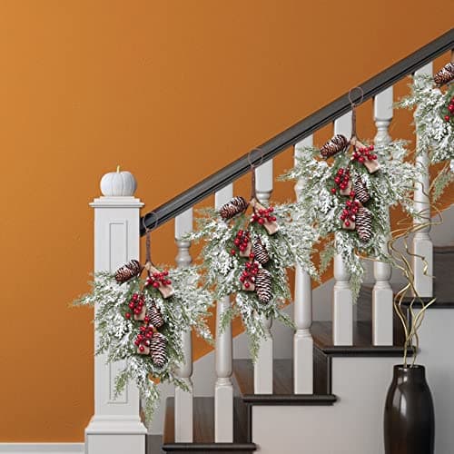 2 Pack Teardrop Christmas Swags with Red Berries for Home Decor