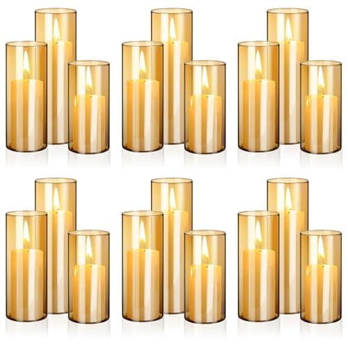 Shihanee 36 Piece Tall Cylinder Candle Sets with Glass Vases, Smoke Gray & White