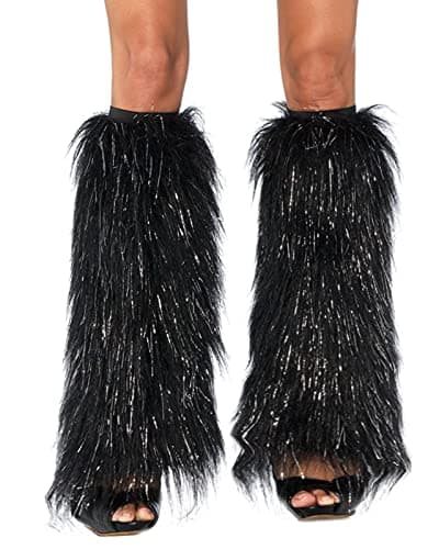Dionysia Fuzzy Faux Fur Leg Warmers, Long Boots Cuff Cover, Elastic, 18"