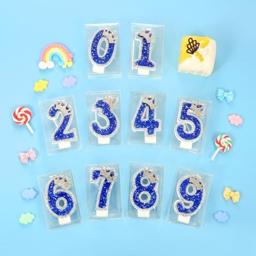 Blue Birthday Candle Crown Sequins Cake Decor for Anniversaries