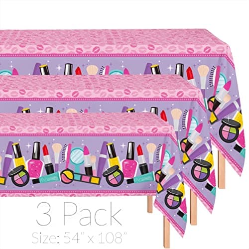 Oojami 3 Pack Table Cover - Spa Theme Tablecloth Large Size 54 x 108 with Happy Birthday Banner for Spa Themed Birthday, Spa Party