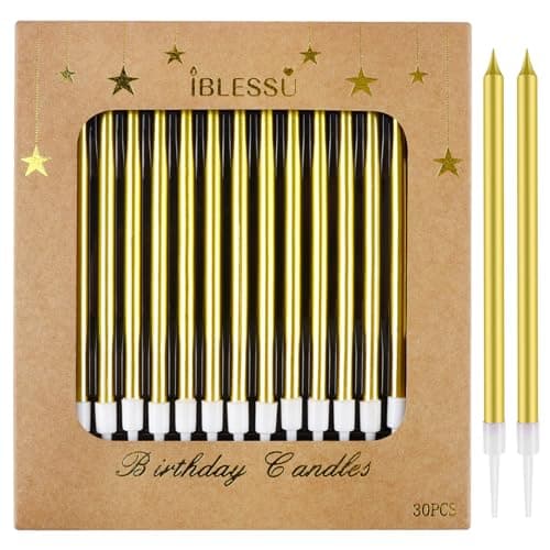 30 Pcs Long Birthday Candles - Champagne Gold, Tall & Perfect for Weddings & Partys