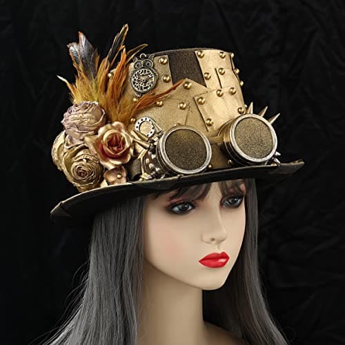 COSDREAMER Unisex Steampunk Gothic Punk Magician Hat with Feather
