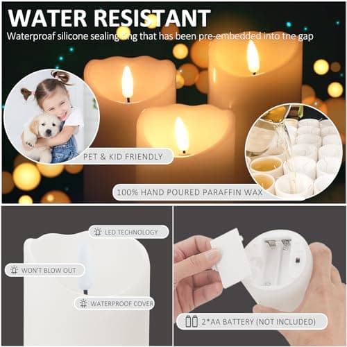 12-Pack Realistic Battery-operated Flickering White Pillar Candles with Timers