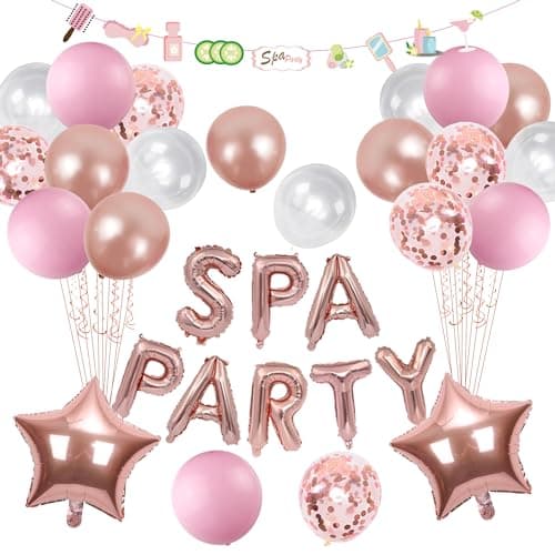 Rose Gold Spa Balloon Banner for Girls' Birthday Party Decorations