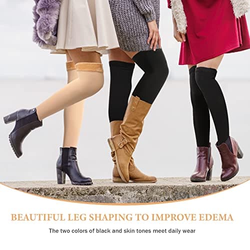 Bencailor 2 Pairs Women’s Fleece Leg Warmers - Over Knee Compression Socks (Black, Beige, Footless)