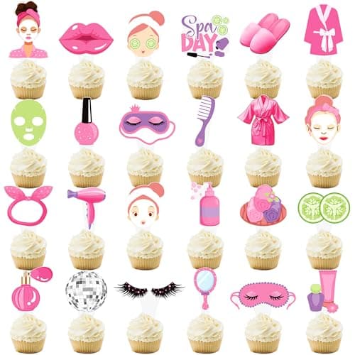 Spa Cupcake Toppers 48PCS Eye Mask Decorations for Makeup Parties