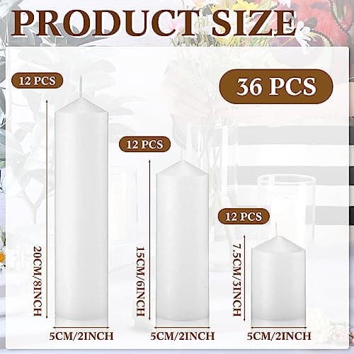Bulk Set of 36 Long Burning Pillar Candles for Wedding, Party, and Home Use