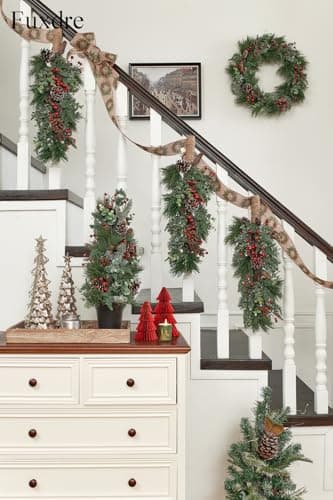 23 Inch Artificial Christmas Teardrop Swag with Pine Needles and Berries