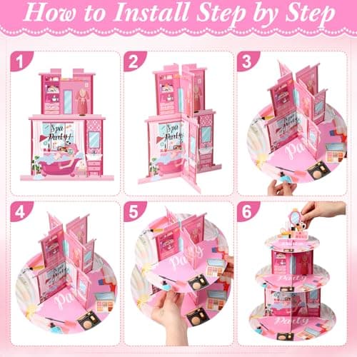 Censen 3-Tier Spa Cupcake Stand Pink Decor for Princess Parties