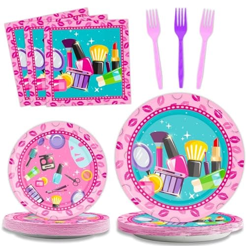 96 PC Spa Birthday Party Plates Napkins Supplies Set for Girls & Baby Shower Decorations