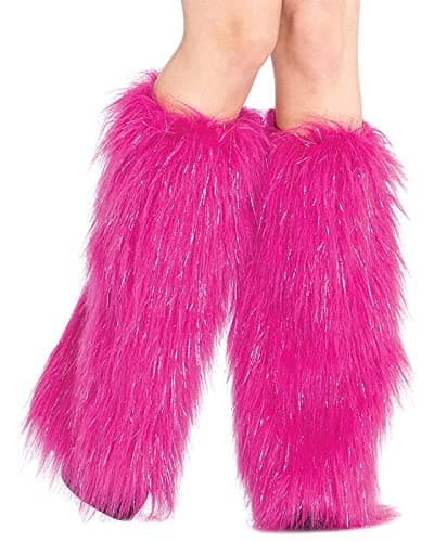 Dionysia Fuzzy Faux Fur Leg Warmers, Long Boots Cuff Cover, Elastic, 18"