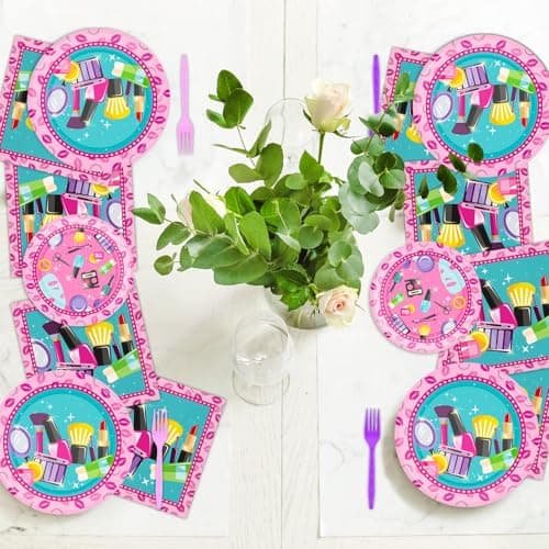 96 PC Spa Birthday Party Plates Napkins Supplies Set for Girls & Baby Shower Decorations
