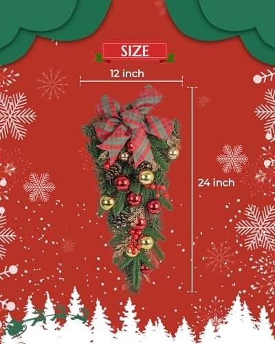 24" Plaid Bow Teardrop Wreath for Christmas Home Decor Outdoor