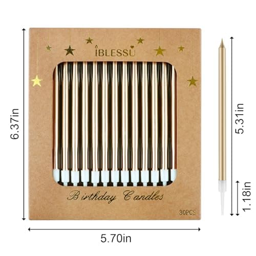 30 Pcs Long Birthday Candles - Champagne Gold, Tall & Perfect for Weddings & Partys