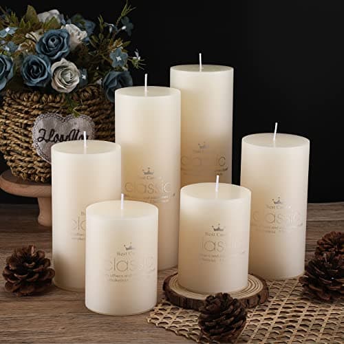 Sumind Ivory Pillar Candles 3"x4", 6", 8" Dripless Unscented Home Decor