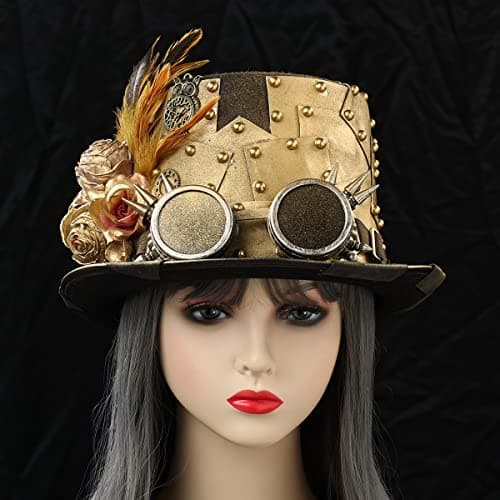 COSDREAMER Unisex Steampunk Gothic Punk Magician Hat with Feather