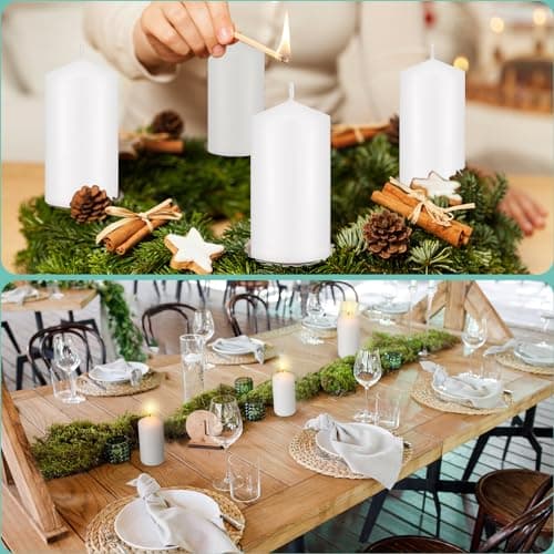 20-Pack White Pillar Candles 50 Hour Burn Time for Weddings and Parties