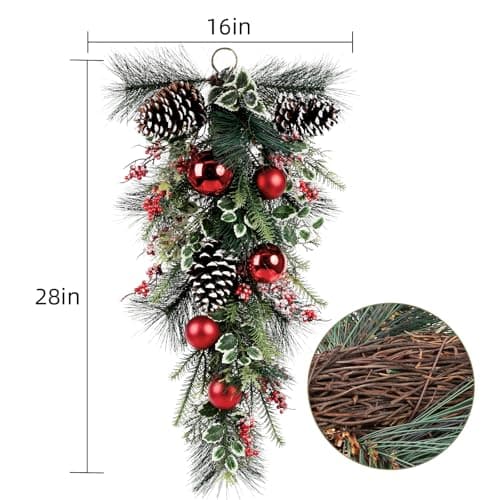 28'' Christmas Teardrop Swag with Pinecones & Red Berries for Home Decor