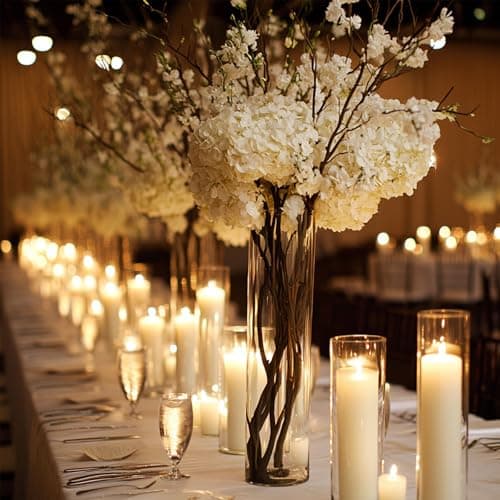12 Pack White Pillar Candles in Glass Holders for Weddings and Decor by Sandraheer