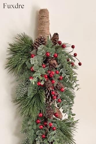 23 Inch Artificial Christmas Teardrop Swag with Pine Needles and Berries
