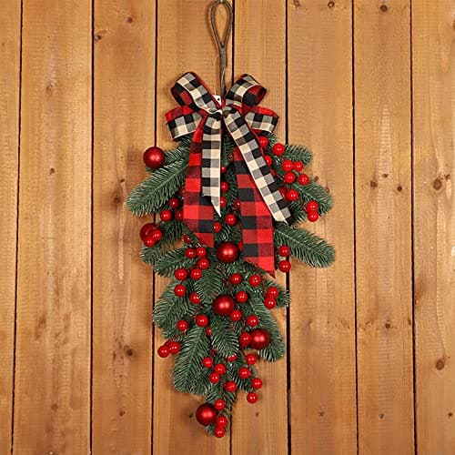 Pre-Lit Teardrop Swag Christmas Pine Garland with Berries