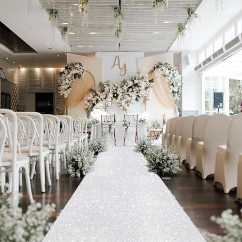 Silver Sequin Aisle Runner for Outdoor Wedding Ceremony