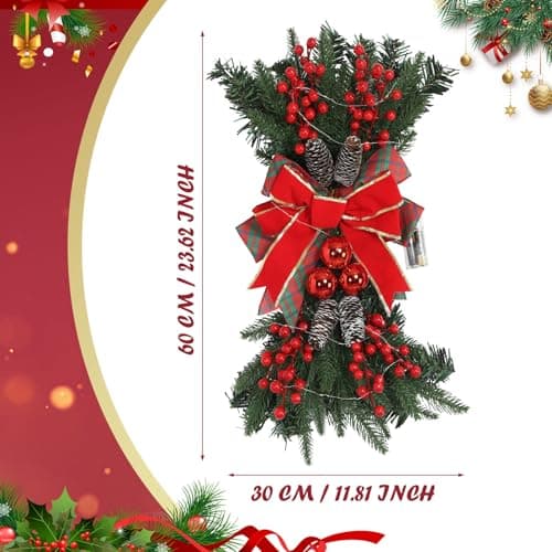 24" Prelit Artificial Christmas Teardrop Swag Hanging Wreath for Home Garden Decor