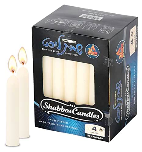 Premium Unbleached Shabbat Candles - 30 Pack, 4 Hour Burn Time by Ner Mitzvah