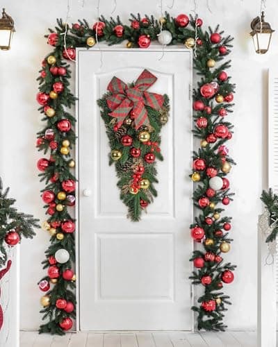 24" Plaid Bow Teardrop Wreath for Christmas Home Decor Outdoor