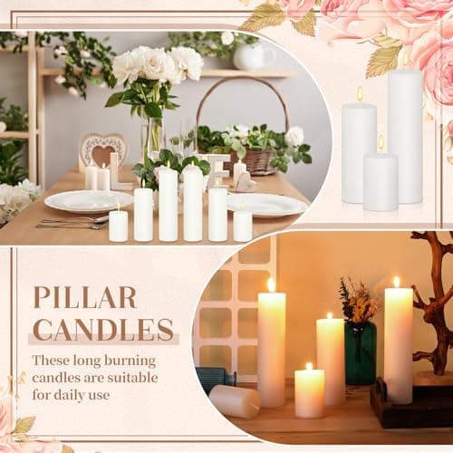 MTLEE 48-Piece Assorted Pillar Candle Set - Dripless, Unscented, Smokeless (3, 6, 8) for Weddings, Holidays, Restaurants, and Home Decor