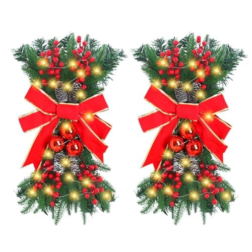 4 Pack Red Teardrop Christmas Wreath Decorations for Front Door (4PCS)