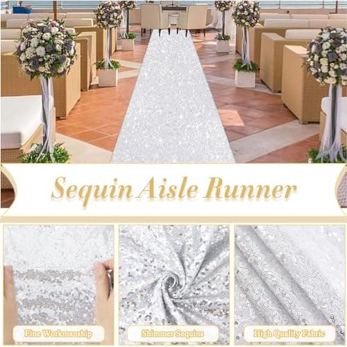 Glittery Silver Wedding Aisle Runner for Engagement Ceremony