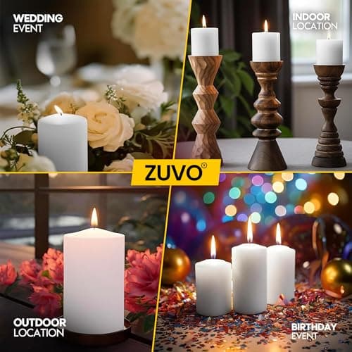 Slow-Burning 3-Inch White Unscented Pillar Candles - Bulk Pack (Pack of 10)