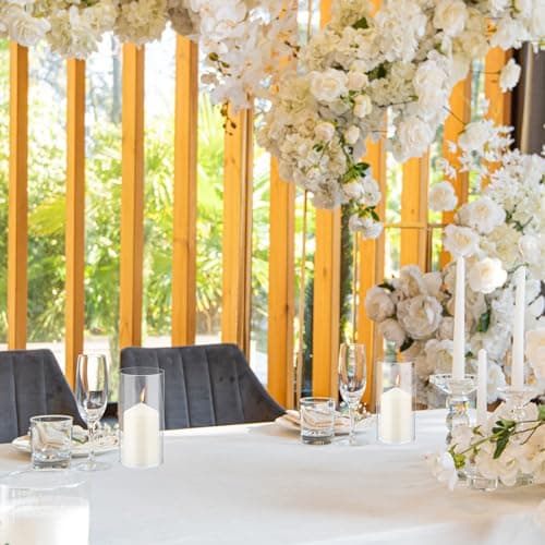 6-Pack Open-Ended Hurricane Candleholders with Pillar Candles & Bottomless Glass Shades in Clear Cylinder ChimneyTube