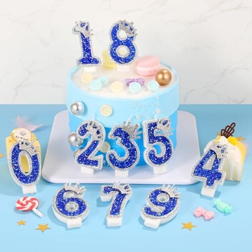 Blue Birthday Candle Crown Sequins Cake Decor for Anniversaries