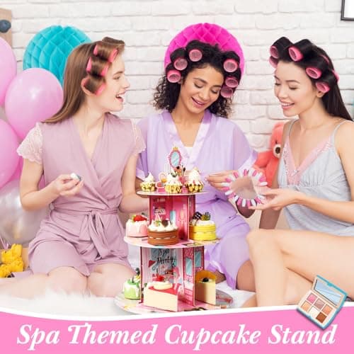 Censen 3-Tier Spa Cupcake Stand Pink Decor for Princess Parties