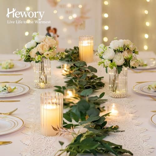 Hewory Glass Hurricane Candle Holders Set of 6, Clear Cylinder Vases