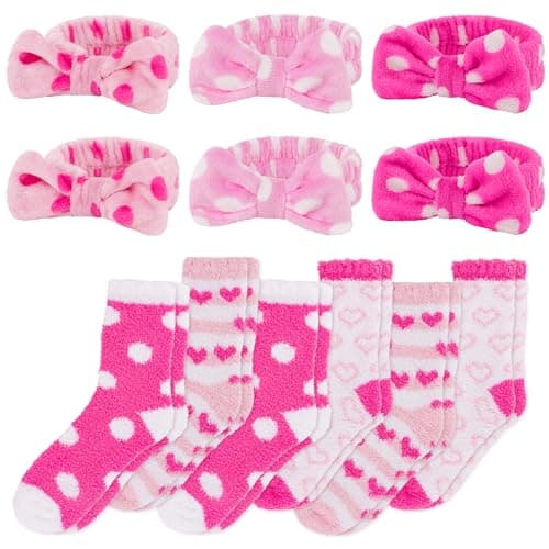 ANBALA Spa Sleepover Party Supplies: 6 Pink Headbands, 6 Fuzzy Socks