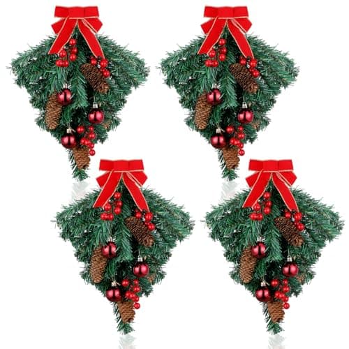 Hiboom 4 Pcs Christmas Teardrop Swag Ornament with Red Bowindoors & outdoors