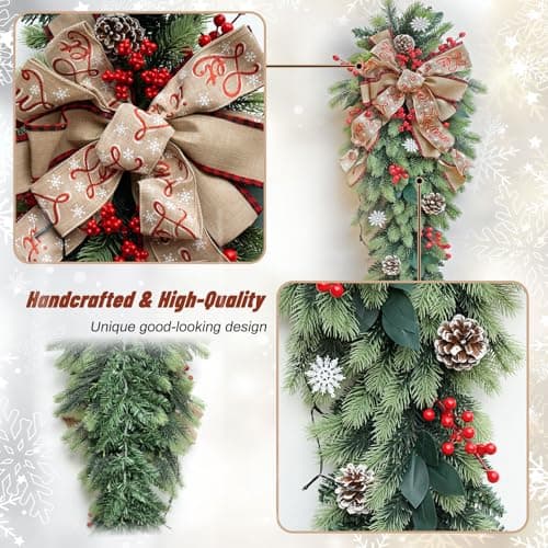 36 Inch Natural Pine Teardrop Swag Wreath for Holiday Décor
