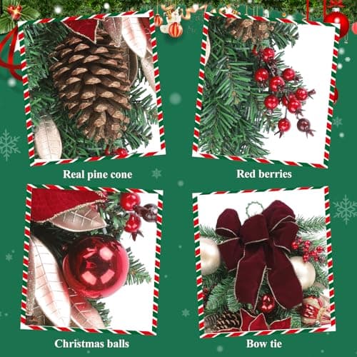 SHACOS 30" Christmas Teardrop Swag - Red Poinsettia & Accents