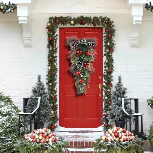 28'' Christmas Teardrop Swag with Pinecones & Red Berries for Home Decor